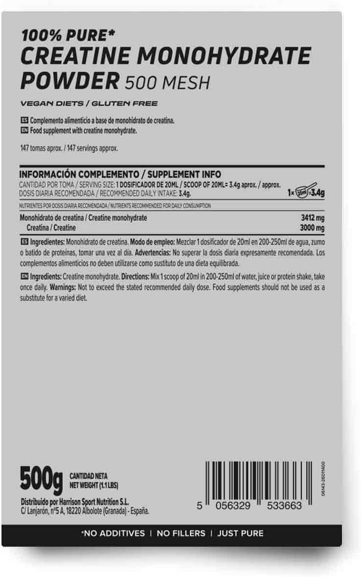HSN Creatina Monohidrato Ultrafina en Polvo (500 Mesh) 500g