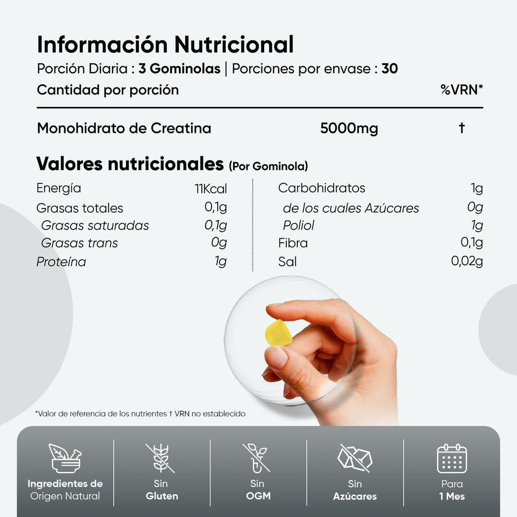 WeightWorld Gominolas de Creatina 5000mg Sabor Limón - Sin Azúcar - 90 Gominolas