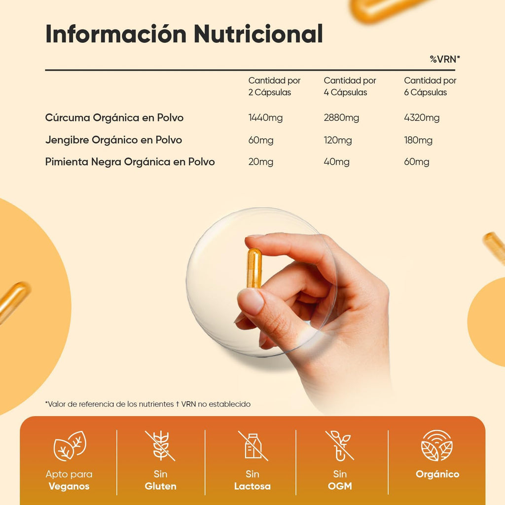 WeightWorld Cúrcuma Orgánica Certificada con Jengibre y Pimienta Negra - 180 Cápsulas