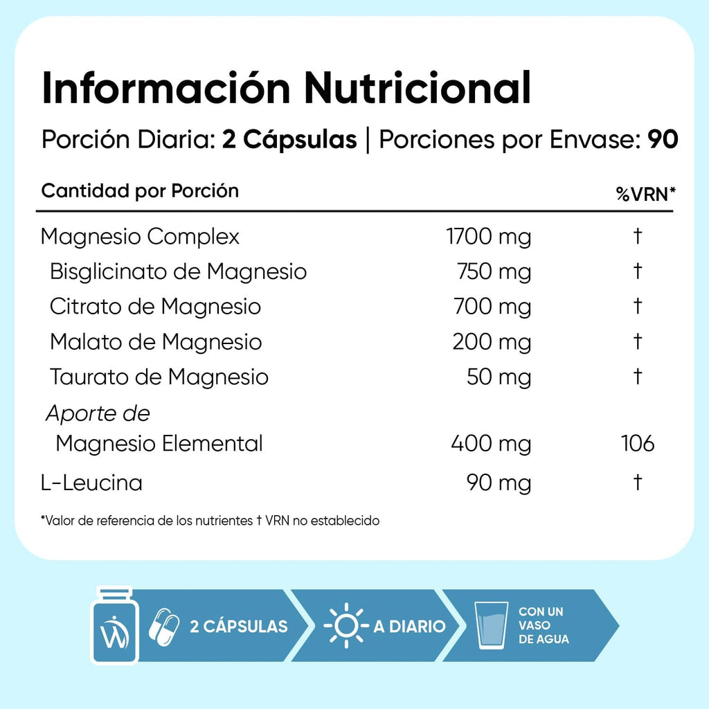 WeightWorld Magnesio Complex 400mg - 6 Tipos de Magnesio con L-Leucina - 180 Cápsulas