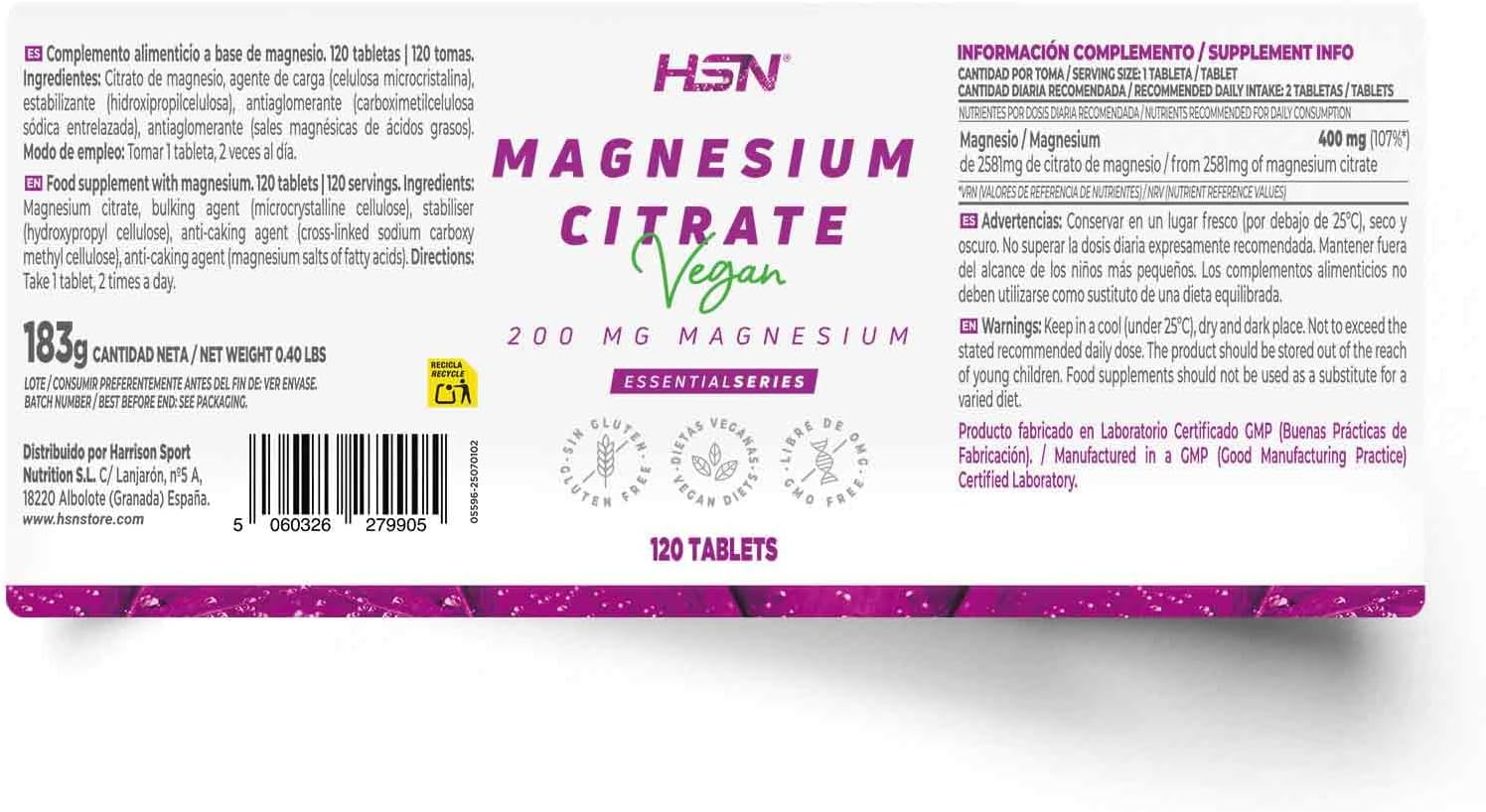 HSN Citrato de Magnesio (200mg Magnesio) - 120 Tabletas