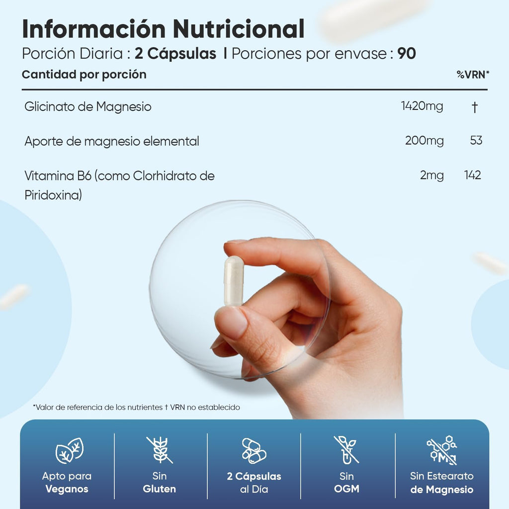 WeightWorld Glicinato de Magnesio (Bisglicinato) con Vitamina B6 - 200mg Magnesio - 180 Cápsulas