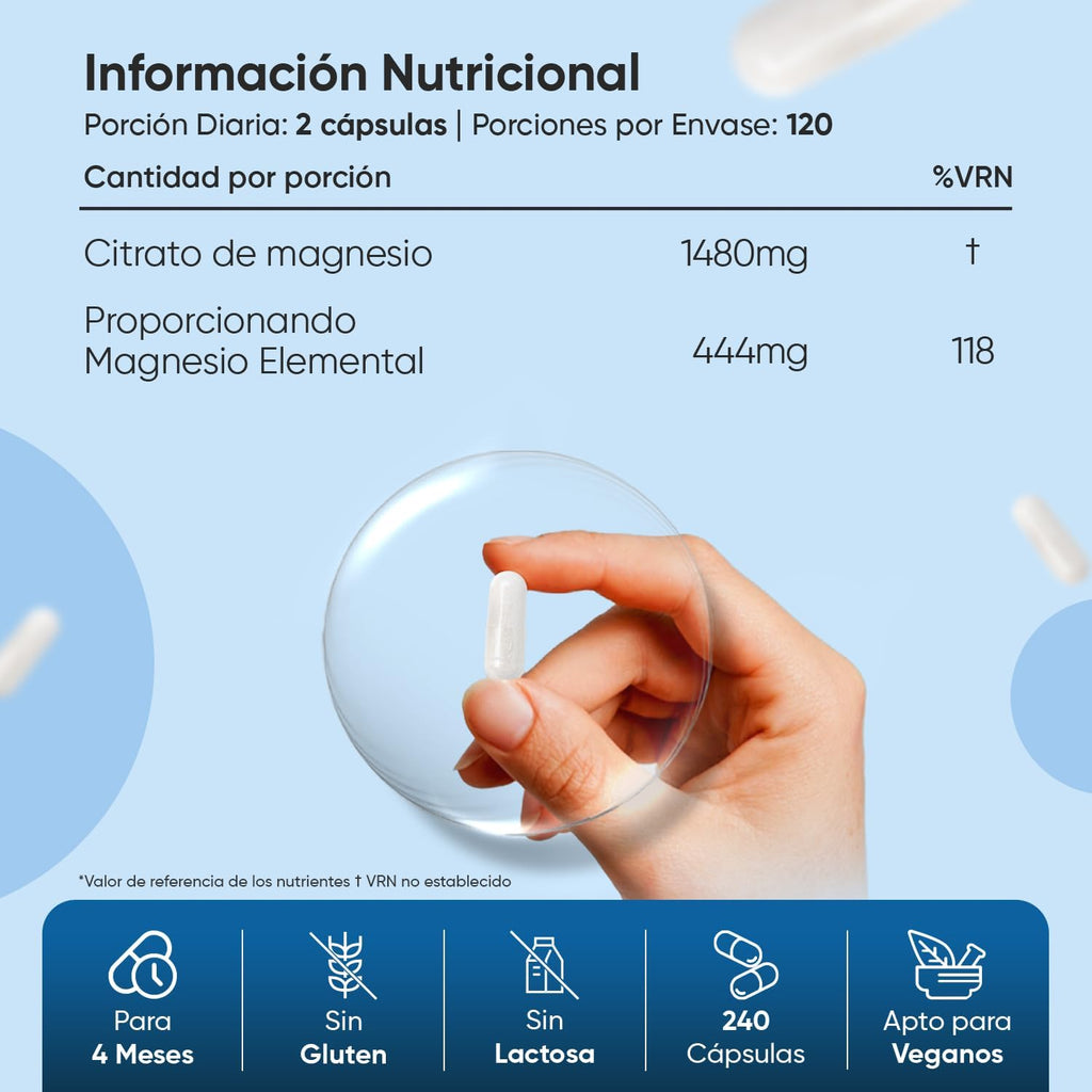 WeightWorld Citrato de Magnesio 444mg - 240 Cápsulas Veganas