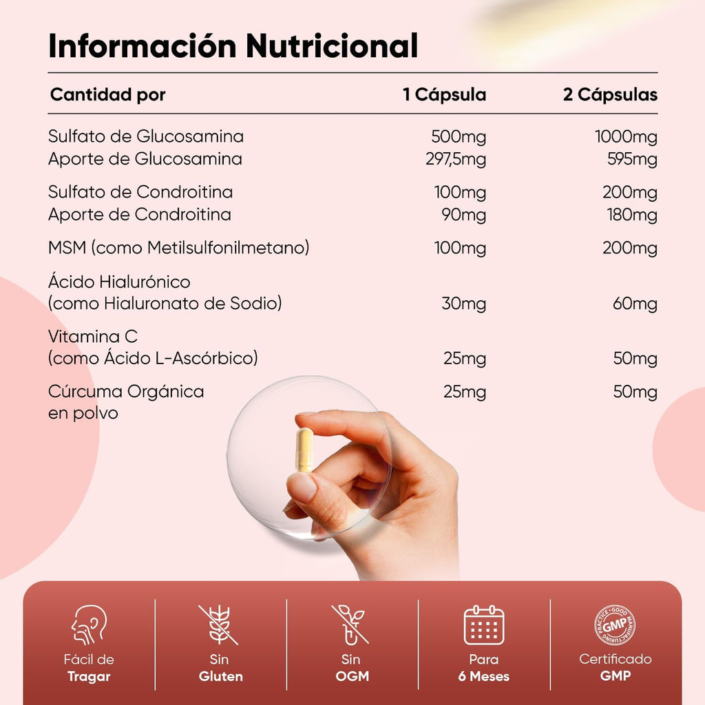 WeightWorld Glucosamina, Condroitina y MSM con Ácido Hialurónico, Vitamina C y Cúrcuma - 180 Cápsulas