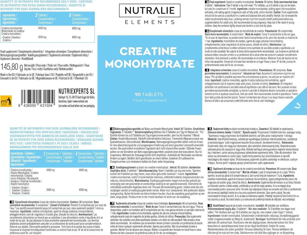 Creatina Monohidrato 100% – Fuerza y Masa Muscular – Rendimiento Deportivo y Recuperación – 90 Cápsulas Nutralie