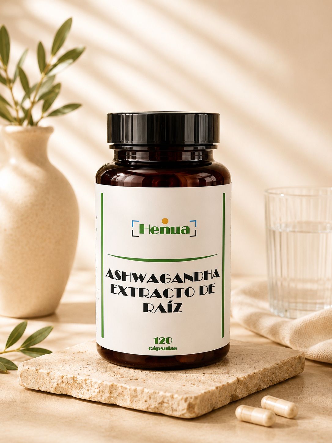 Ashwagandha Extracto de Raíz Henua - 120 Cápsulas - Adaptógeno Natural - Estrés y Bienestar Mental