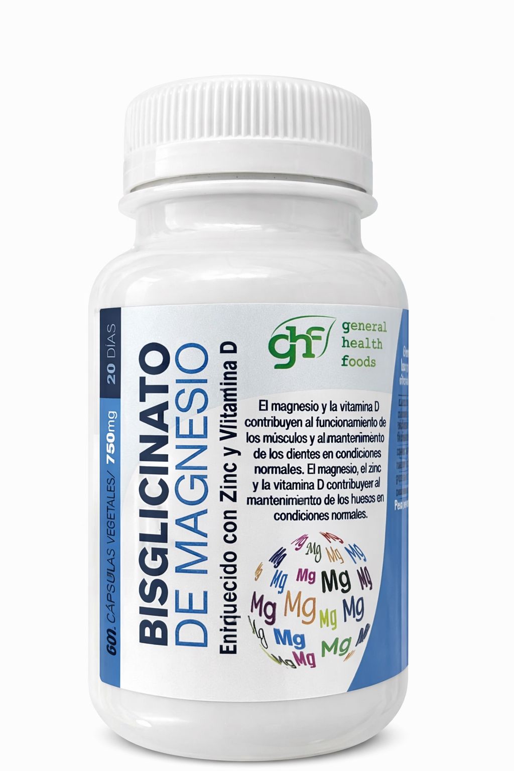 Bisglicinato de Magnesio con Zinc y Vitamina D – Alta Absorción | 60 Cápsulas GHF