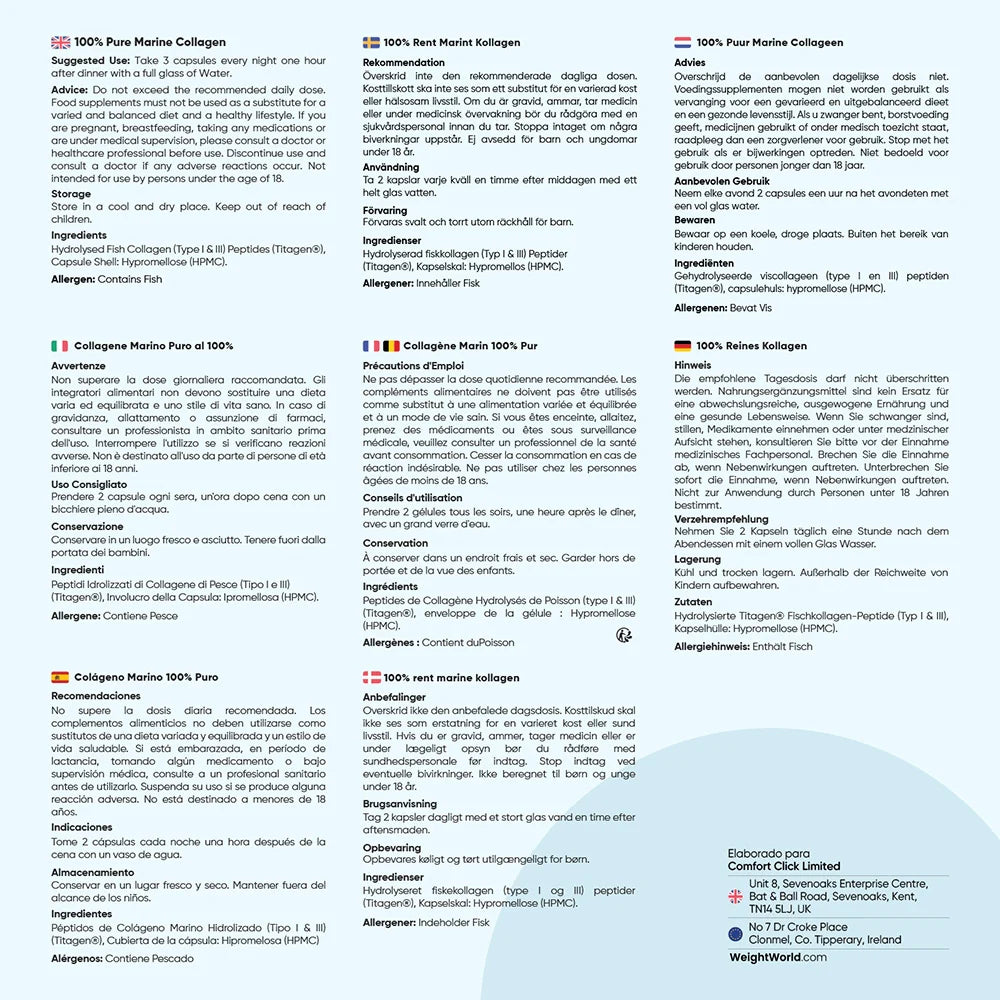 Colágeno Marino WeightWorld - Información multilingüe