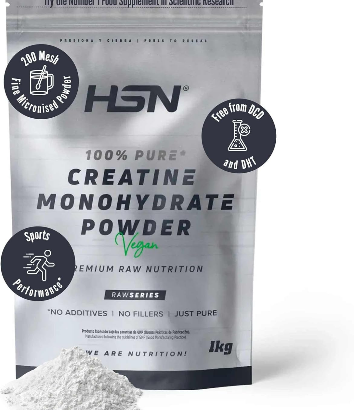 HSN Creatina Monohidrato Micronizada 200 Mesh 500mg/1kg | 100% Pura | Vegana, Sin Gluten, Sin Aditivos