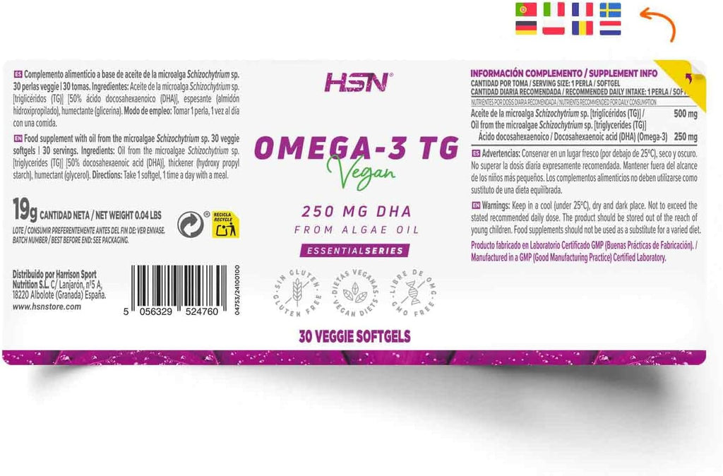 Vegan Omega-3 DHA 250mg Algae Oil - 30 Vegetable Pearls