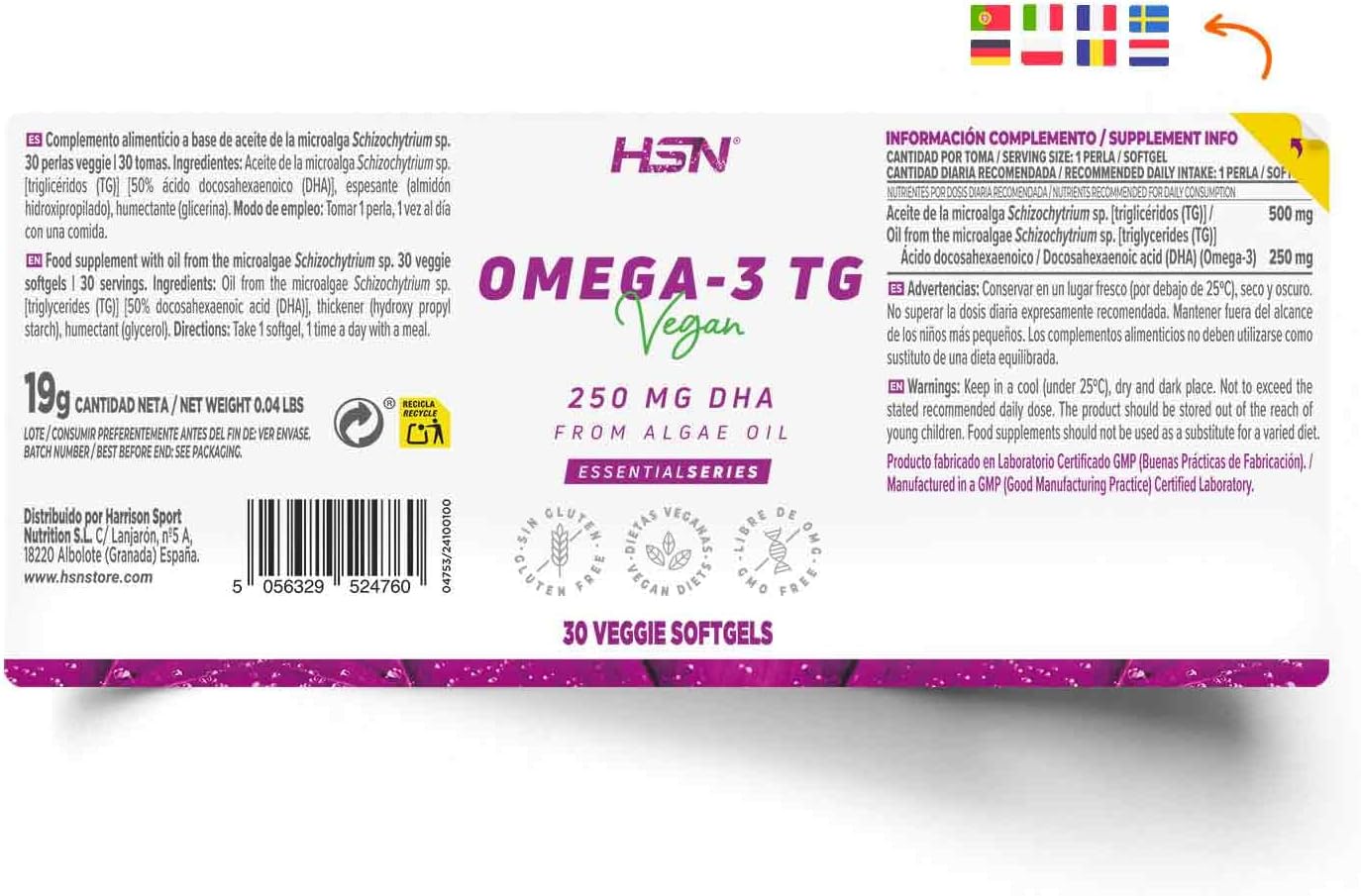 Vegan Omega-3 DHA 250mg Algae Oil - 30 Vegetable Pearls