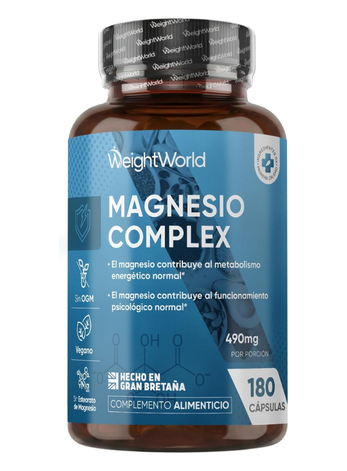 WeightWorld Magnesio Complex 400mg - 6 Tipos de Magnesio con L-Leucina - 180 Cápsulas