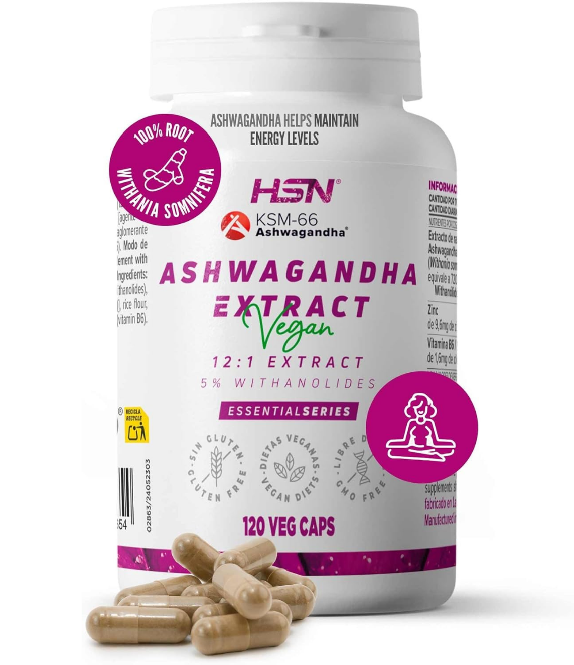 HSN Extracto de Ashwagandha KSM-66® (12:1) 300mg - 120 Cápsulas Veganas