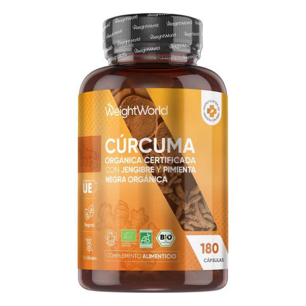 WeightWorld Cúrcuma Orgánica Certificada con Jengibre y Pimienta Negra - 180 Cápsulas