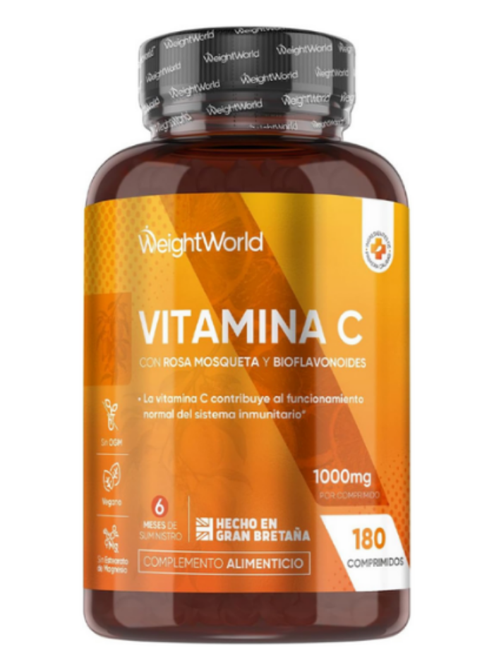 WeightWorld Vitamina C 1000mg con Rosa Mosqueta y Bioflavonoides - 180 Comprimidos