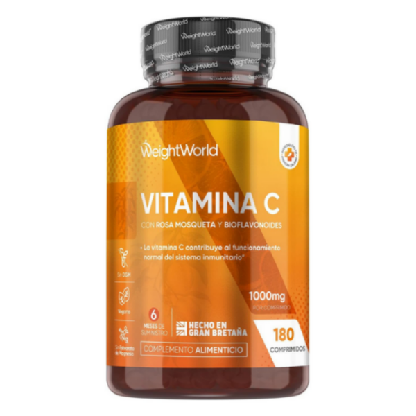 WeightWorld Vitamina C 1000mg con Rosa Mosqueta y Bioflavonoides - 180 Comprimidos