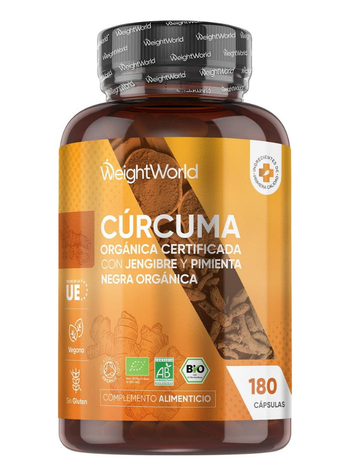 WeightWorld Cúrcuma Orgánica Certificada con Jengibre y Pimienta Negra - 180 Cápsulas