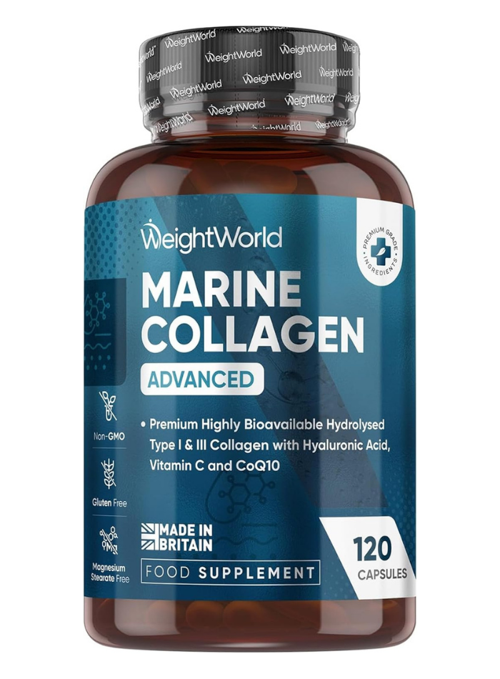 WeightWorld Colágeno Marino Hidrolizado Tipo I y III con Ácido Hialurónico, Vitamina C y CoQ10 - 120 Cápsulas
