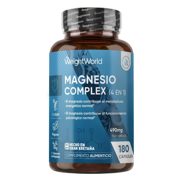 WeightWorld Magnesio Complex 400mg - 6 Tipos de Magnesio con L-Leucina - 180 Cápsulas