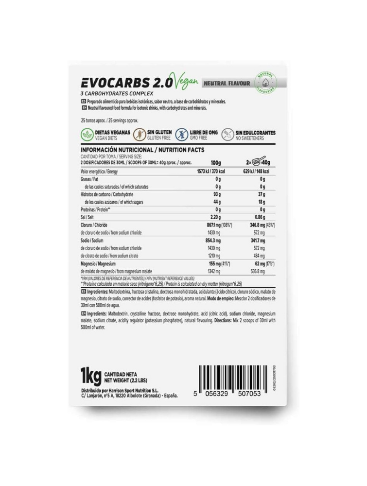 HSN Evocarbs 2.0 Bebida Isotónica en Polvo 1kg - Neutro