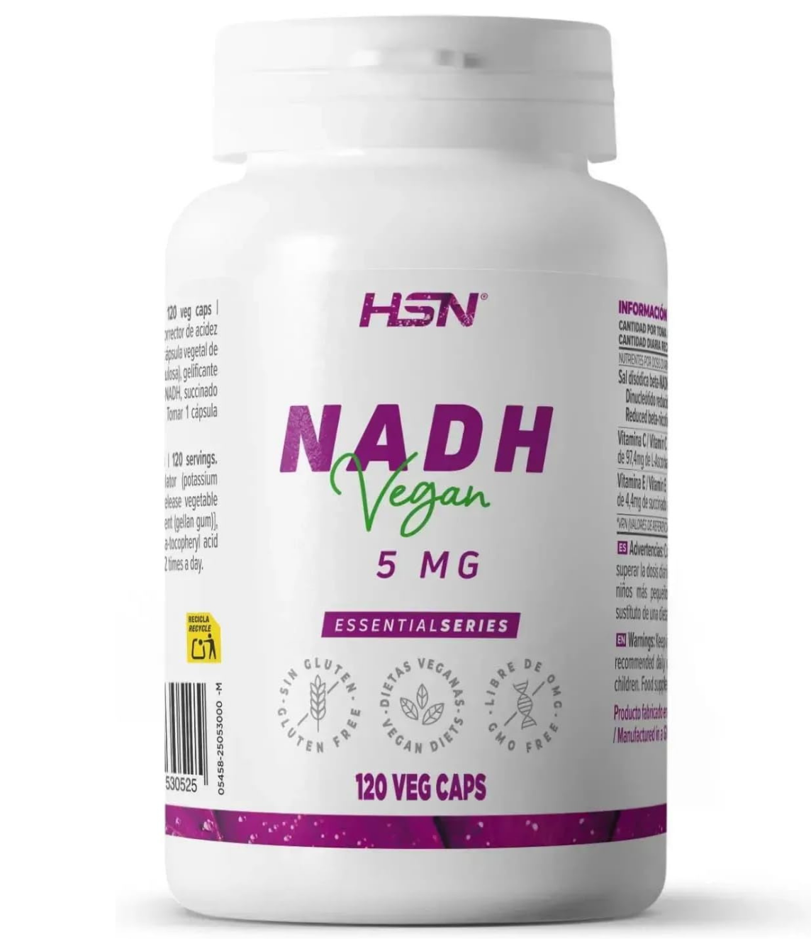 HSN NADH 5mg - 120 Cápsulas Veganas con Vitaminas C y E