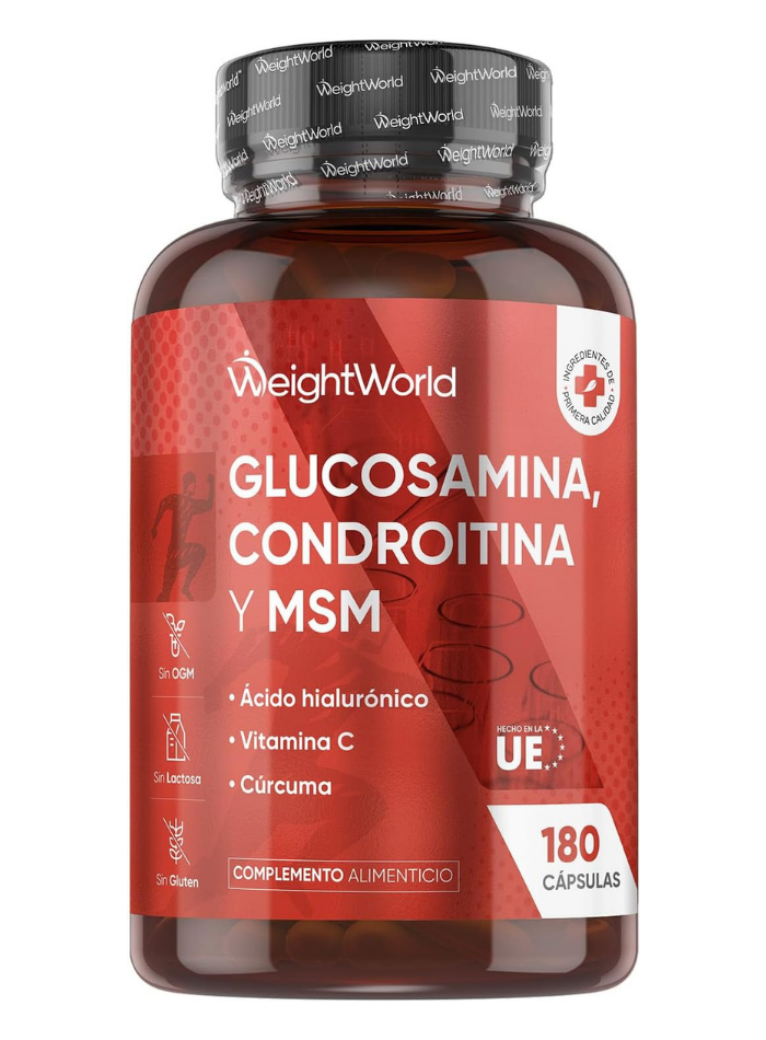 WeightWorld Glucosamina, Condroitina y MSM con Ácido Hialurónico, Vitamina C y Cúrcuma - 180 Cápsulas