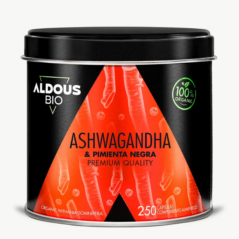 Ashwagandha con Pimienta Negra Ecológica | Reduce Estrés y Ansiedad | Energía y Equilibrio Mental | Alta Absorción Aldous