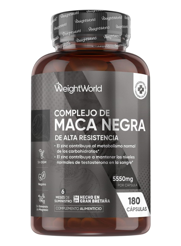 WeightWorld Maca Negra Complex 5550mg con Ginseng, L-Arginina y Zinc - 180 Cápsulas