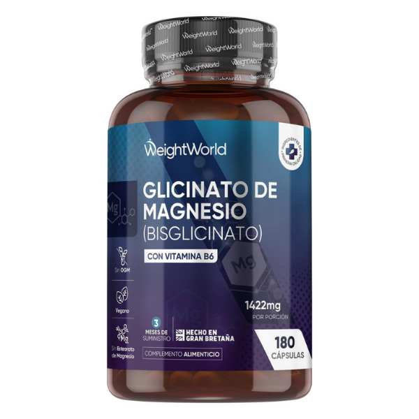 WeightWorld Glicinato de Magnesio (Bisglicinato) con Vitamina B6 - 200mg Magnesio - 180 Cápsulas