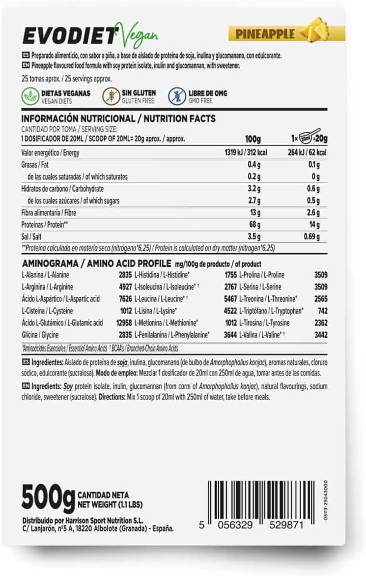 Evodiet Vegan Soy Protein + Glucomannan 500g - Chocolate