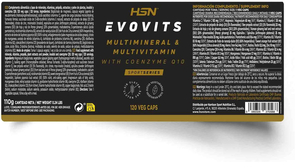 HSN Evovits Multivitamínico + Coenzima Q10 - 120 Cápsulas Veganas