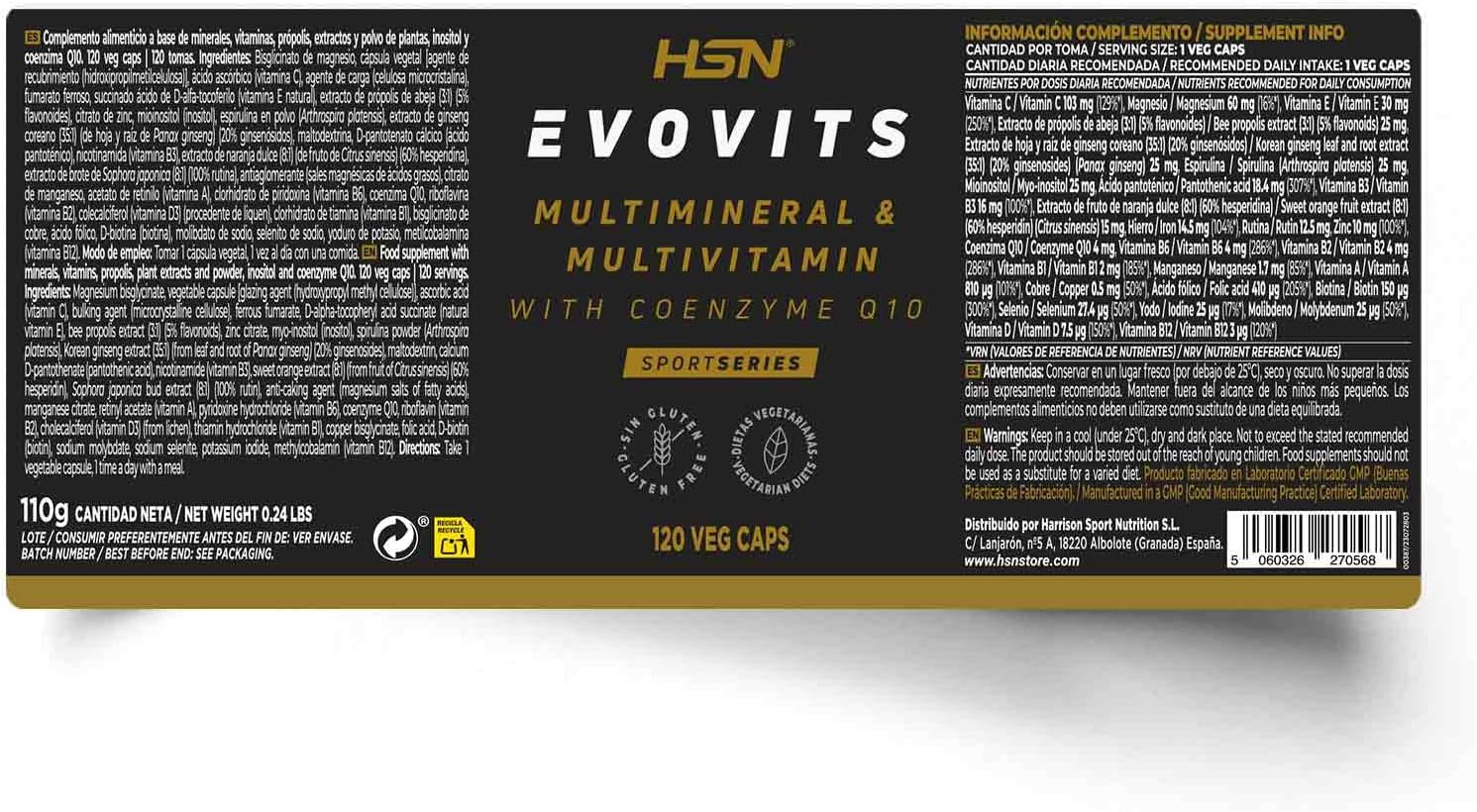 HSN Evovits Multivitamínico + Coenzima Q10 - 120 Cápsulas Veganas