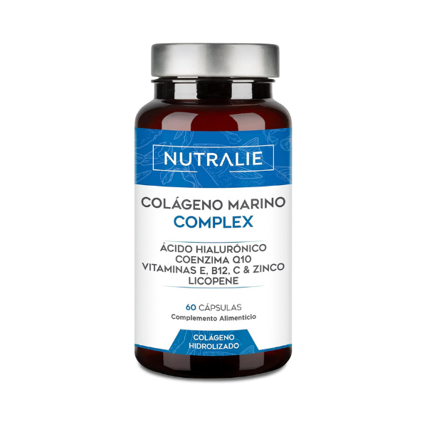 Nutralie Hydrolyzed Marine Collagen Complex with Hyaluronic Acid, Coenzyme Q10, Vitamins E, B12, C, Zinc and Lycopene - 60 Capsules