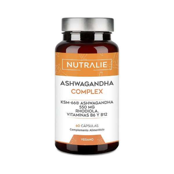 Ashwagandha KSM-66 550mg – Estrés, Ansiedad y Cortisol – Con Rhodiola y B6 B12 – Adaptógeno Natural – 60 Cápsulas Nutralie