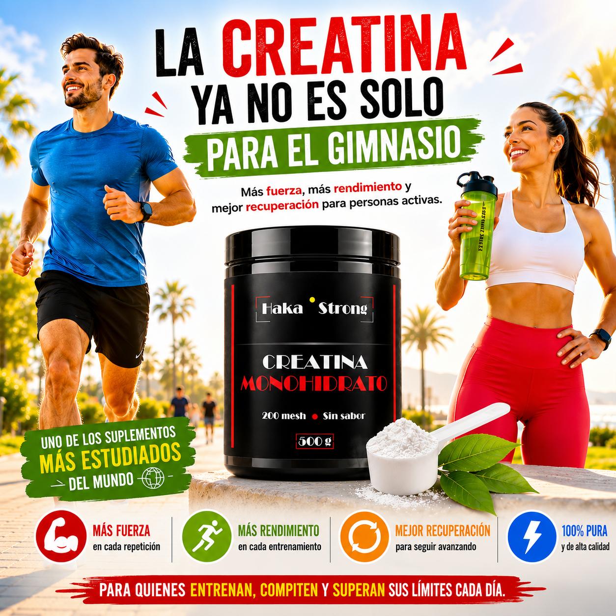 Creatina Monohidrato 500 g Haka Strong. Sin Sabor - Incluye Dosificador