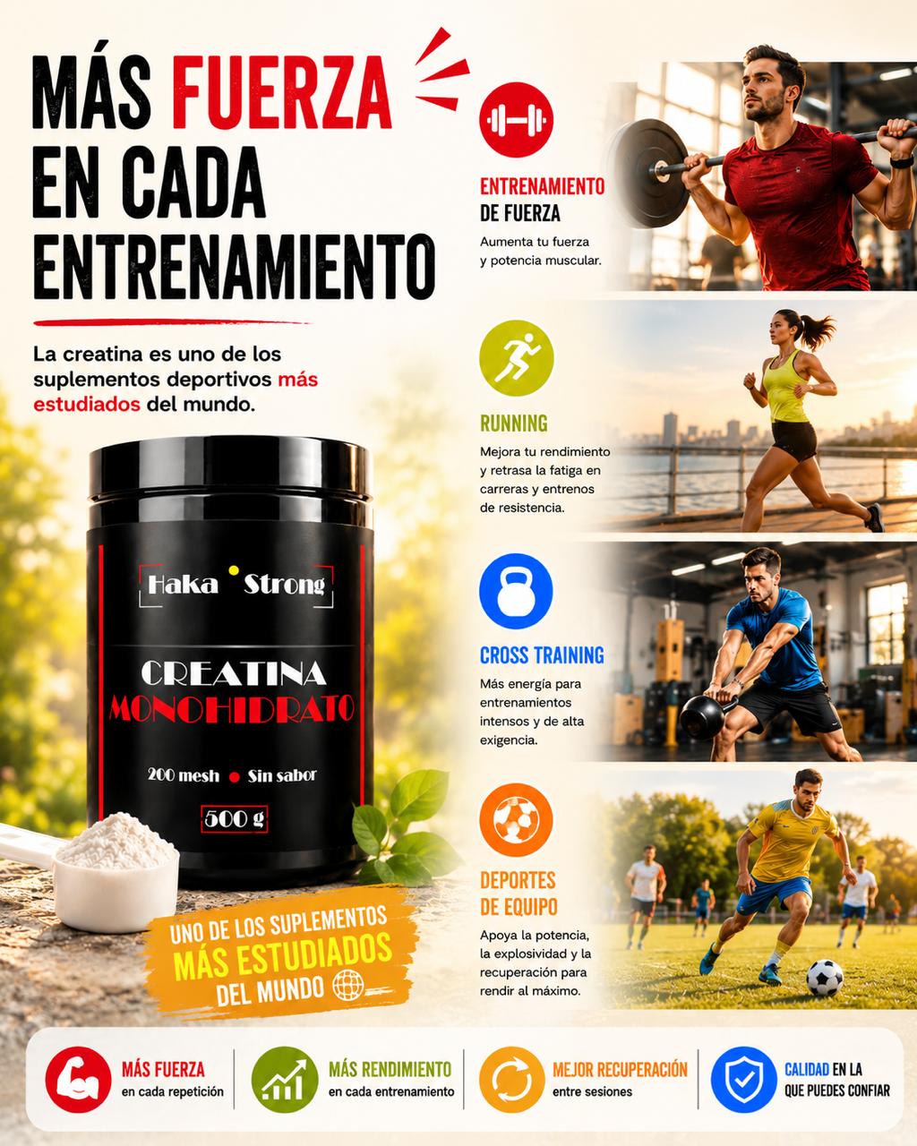 Creatina Monohidrato 500 g Haka Strong. Sin Sabor - Incluye Dosificador