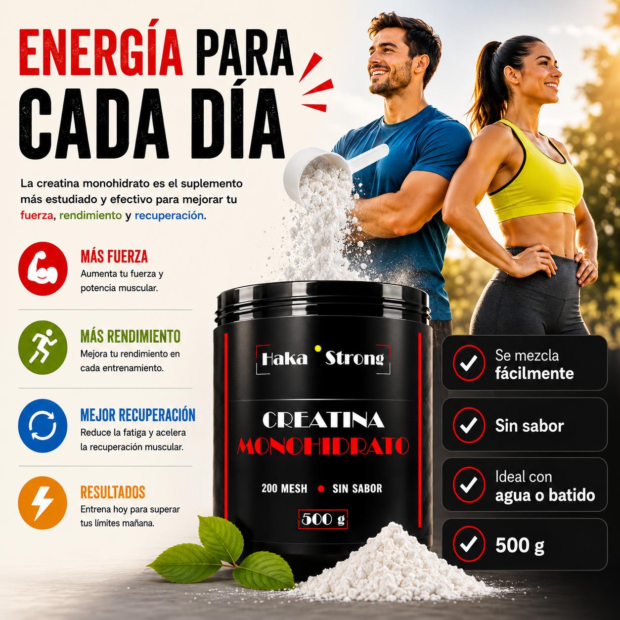 Creatina Monohidrato 500 g Haka Strong. Sin Sabor - Incluye Dosificador
