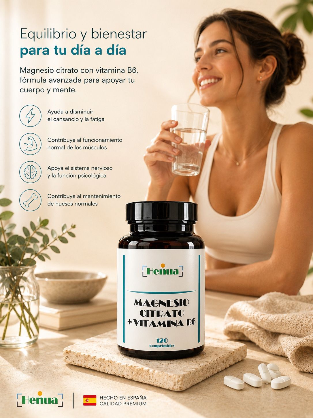 Pack Huesos y Músculos Henua - Vitamina D3 + K2 120 Comprimidos + Magnesio Citrato con Vitamina B6 120 Comprimidos - 240 Dosis