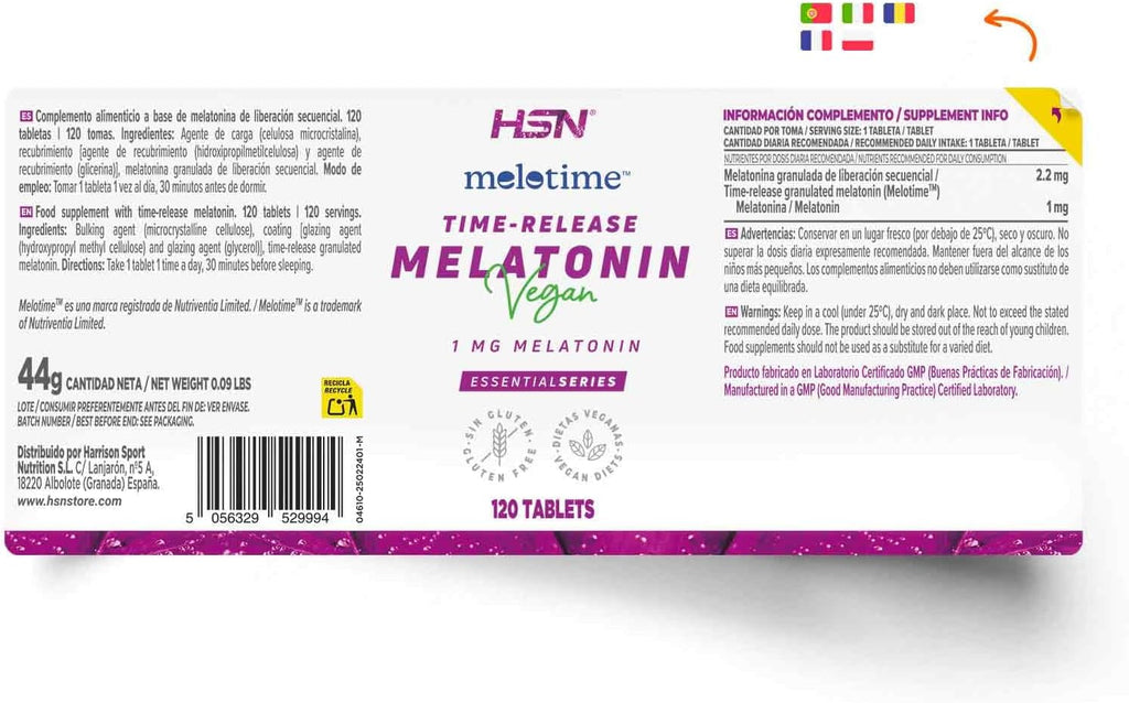 HSN Melatonina 1mg de Liberación Prolongada (8 horas) | 120 Tabletas