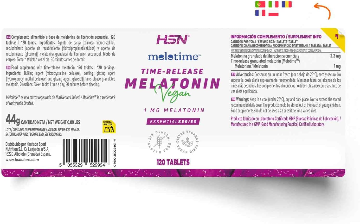 HSN Melatonina 1mg de Liberación Prolongada (8 horas) | 120 Tabletas
