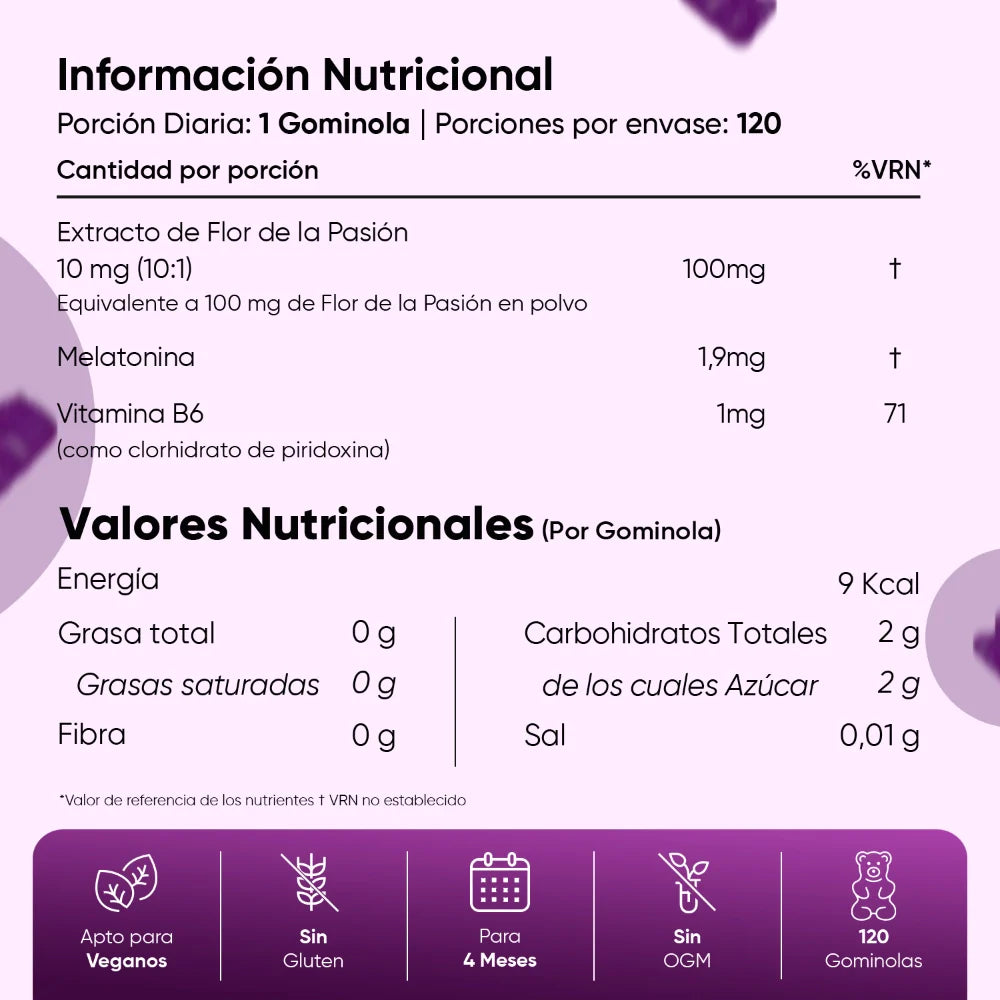 Información Nutricional Gominolas de Melatonina WeightWorld