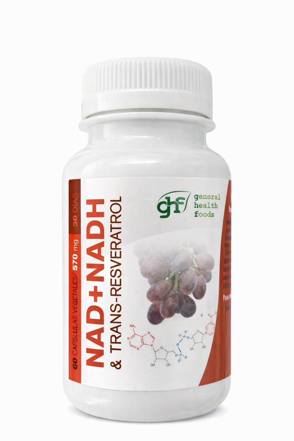 NAD+ + NADH & Trans-Resveratrol – Energía Celular y Antiedad | 60 Cápsulas GHF