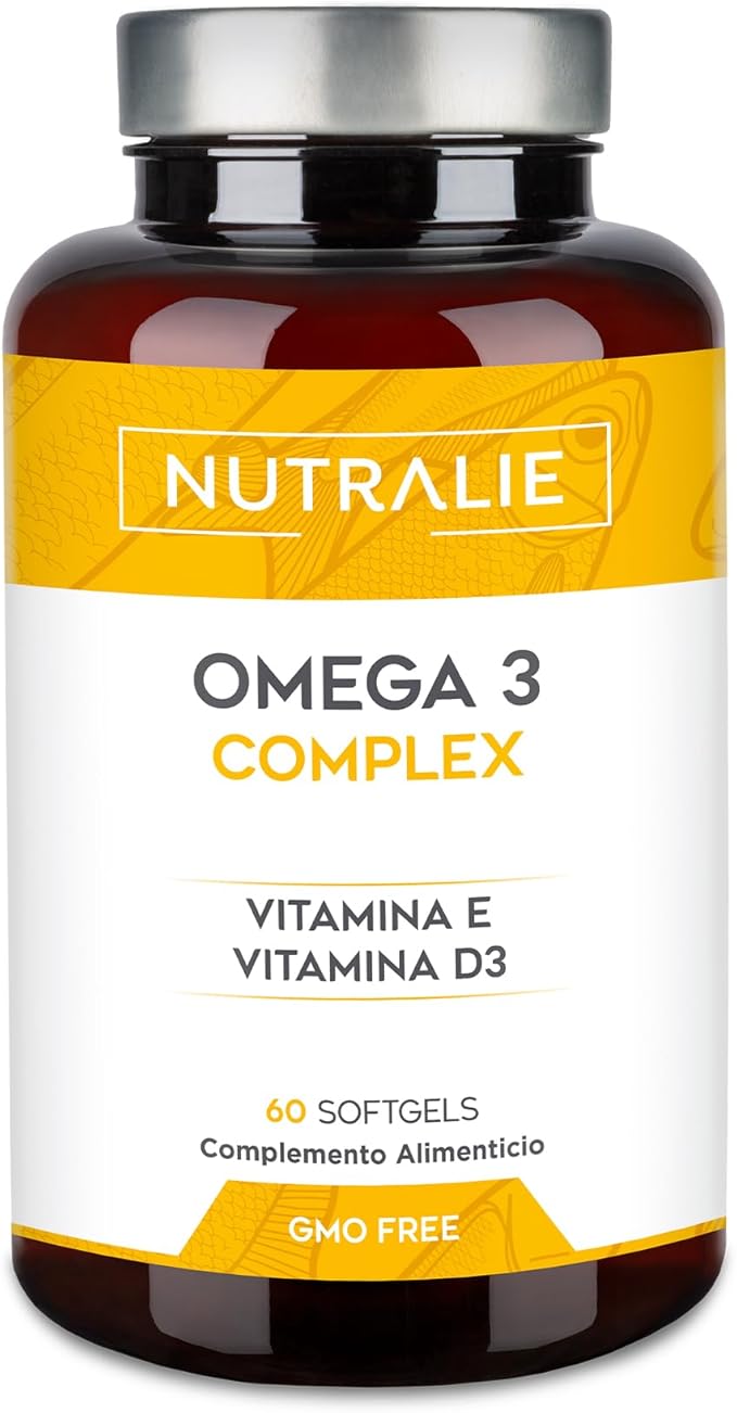 Omega 3 EPA DHA – Corazón y Cerebro – Memoria, Visión y Sistema Inmunitario – Con Vitamina D3 y E – 60 Softgels Nutralie
