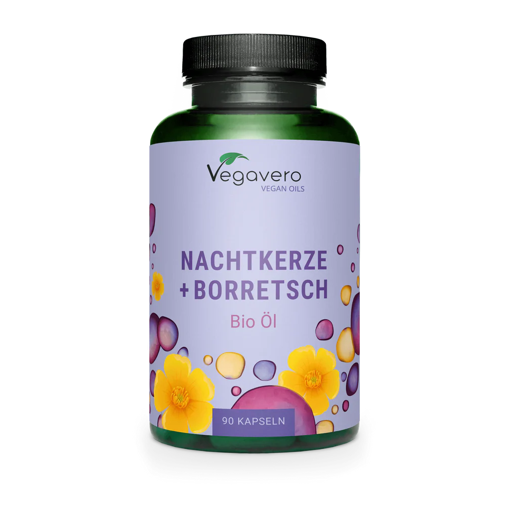 VEGAVERO Aceite de Onagra + Borraja Orgánico. 90 Cápsulas.
