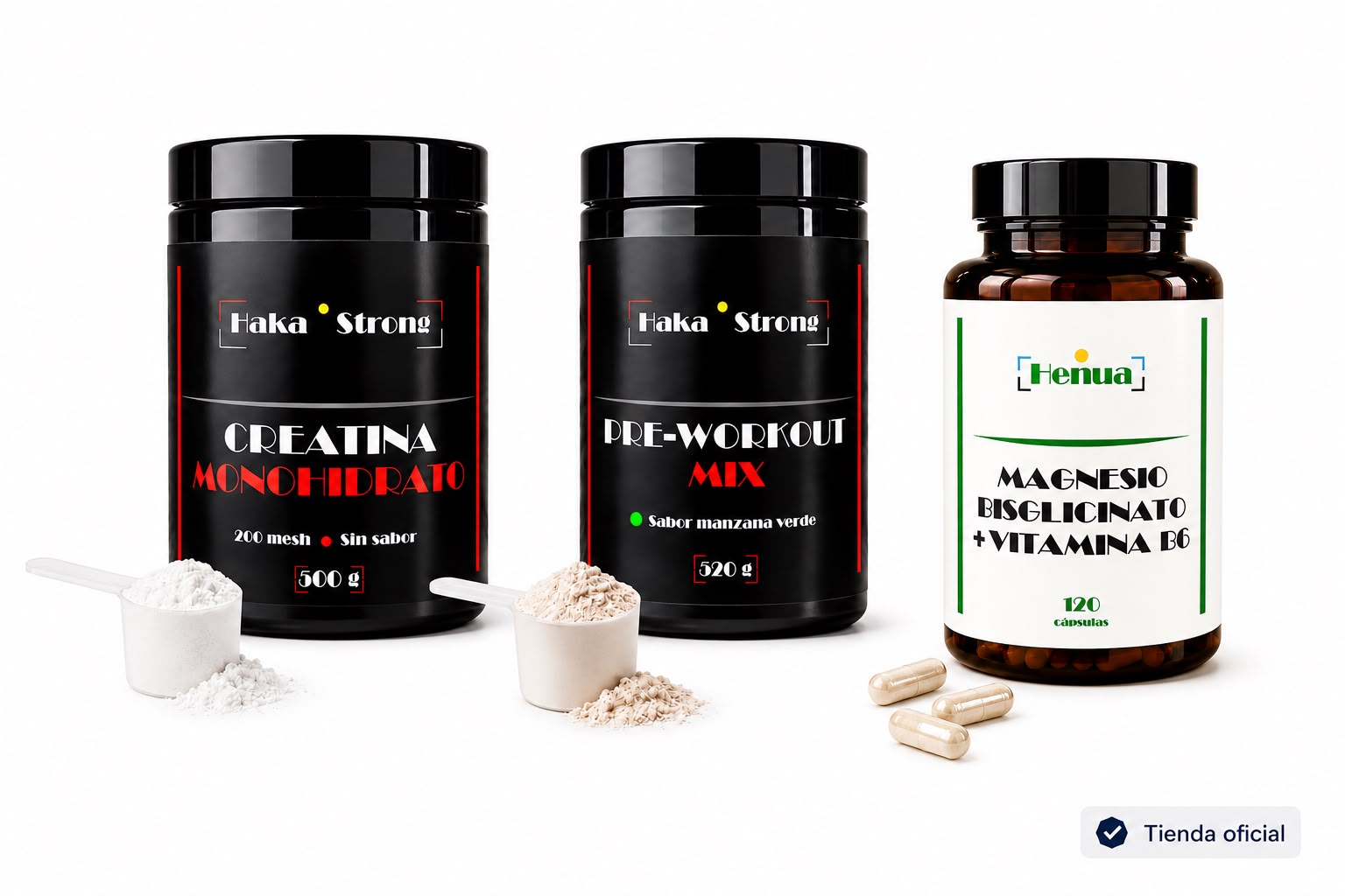 Pack Fitness - Deporte Completo - Creatina Monohidrato 500 g + Pre-Workout Mix 520 g + Magnesio Bisglicinato con Vitamina B6 120 cápsulas