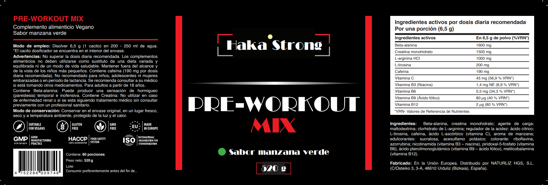 Pre-Workout Mix 520 g Haka Strong - Pre Entreno