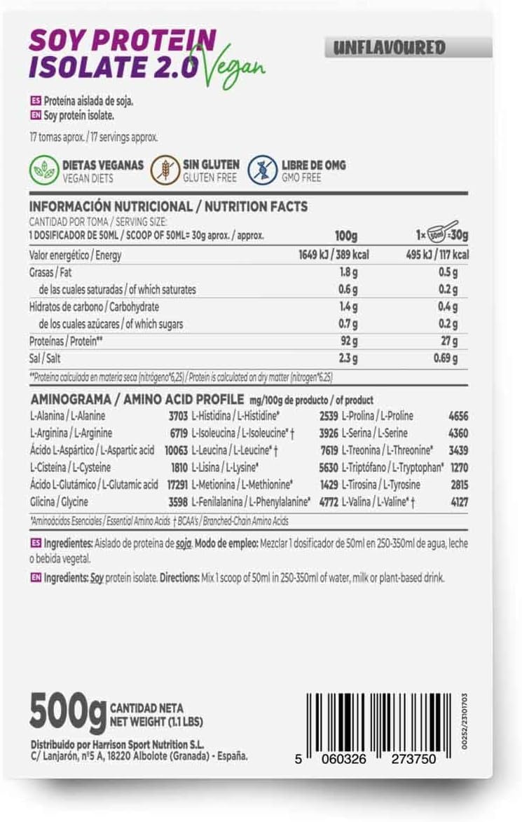 Soy Protein Isolate 2.0 - 500g Unflavored