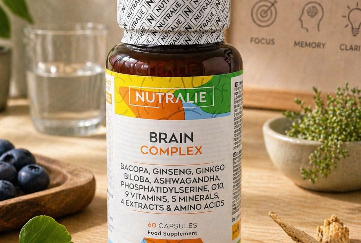 Brain Complex | Bacopa, Ginseng, Ginkgo, Ashwagandha, Fosfatidilserina, Q10 | 60 Cápsulas | Nutralie