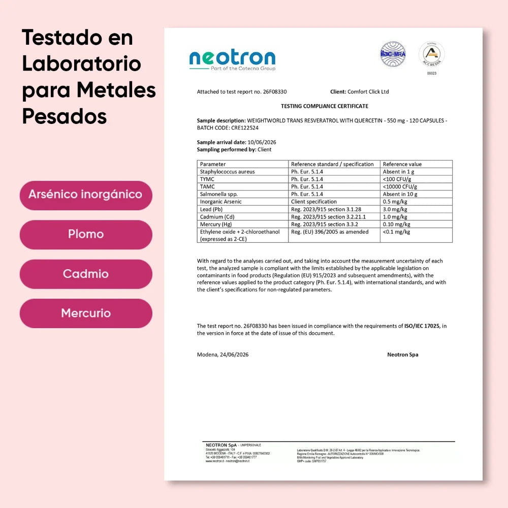 Documento de ensayo de laboratorio facilitado por WeightWorld