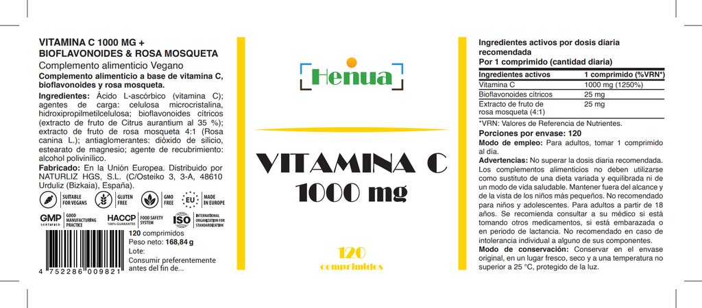 Pack Defensas Todo el Año Henua - Vitamina C 1000 mg 120 Comprimidos + Vitamina D3 + K2 120 Comprimidos